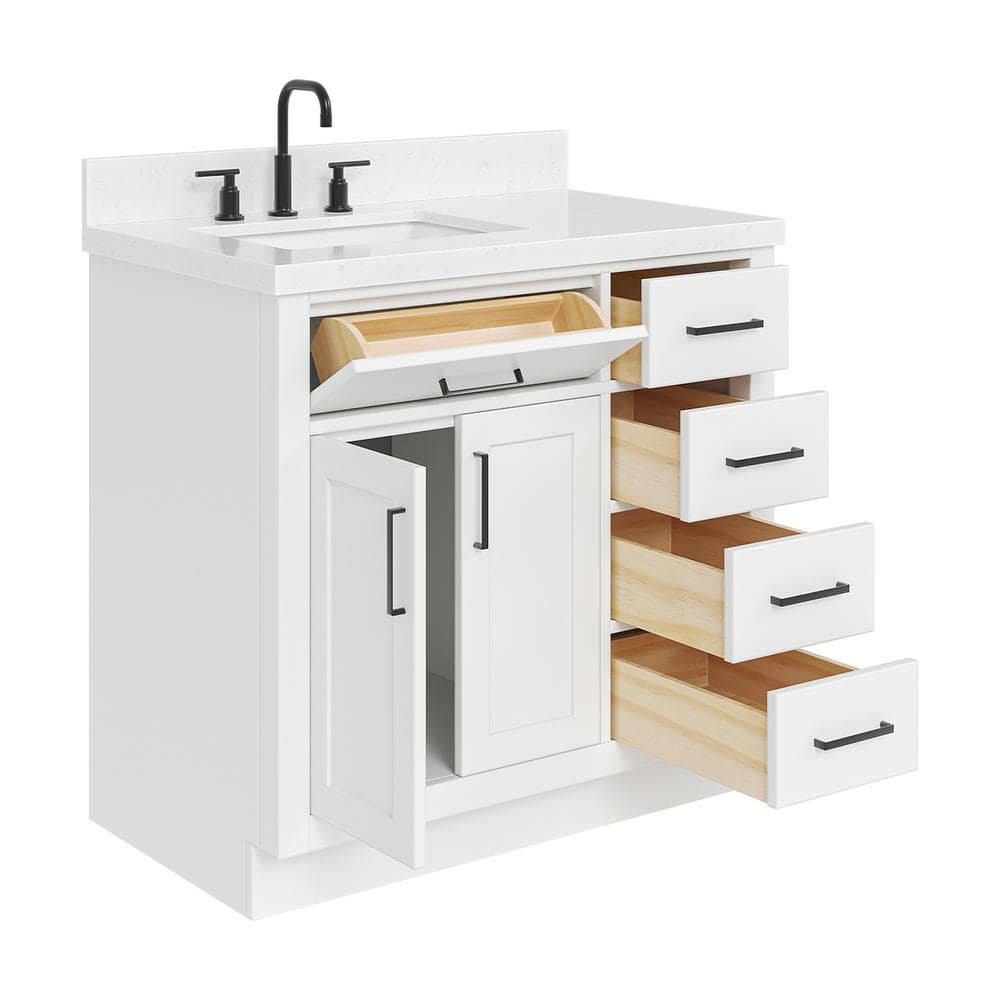 Hepburn 36" White Hardwood Freestanding Single Vanity with Quartz Top