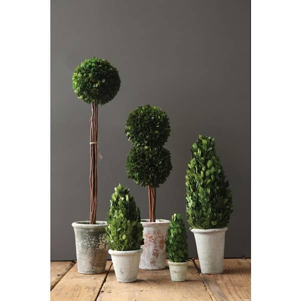 17.75 in. Green Artificial Boxwood Cone Plants in Pot