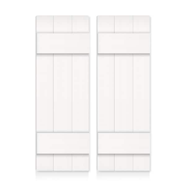 CALHOME 24 in. x 24 in. Pine Wood Closed Board and Batten Shutters Pair White