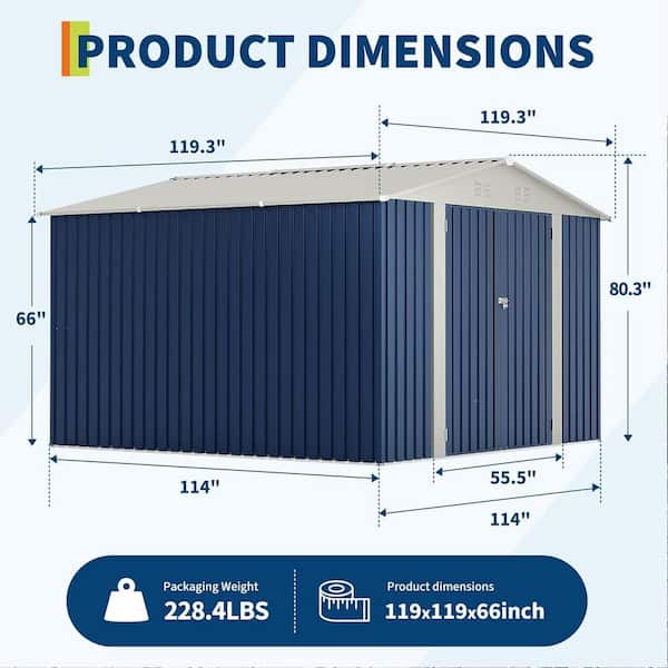 Garvee 10 ft. W x 10 ft. D Outdoor Metal Storage Shed with Sloping