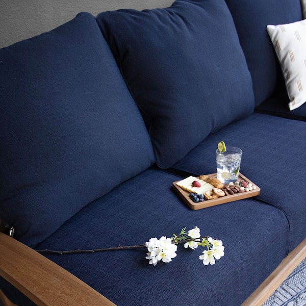 Cambridge Casual Torrey Teak Outdoor Couch Patio Sofa with Navy