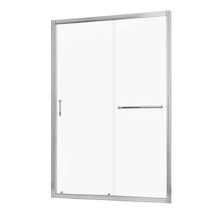 50 in. W x 72 in. H Single Sliding Semi-Frameless Shower Door in Chrome Finish with Tempered Glass