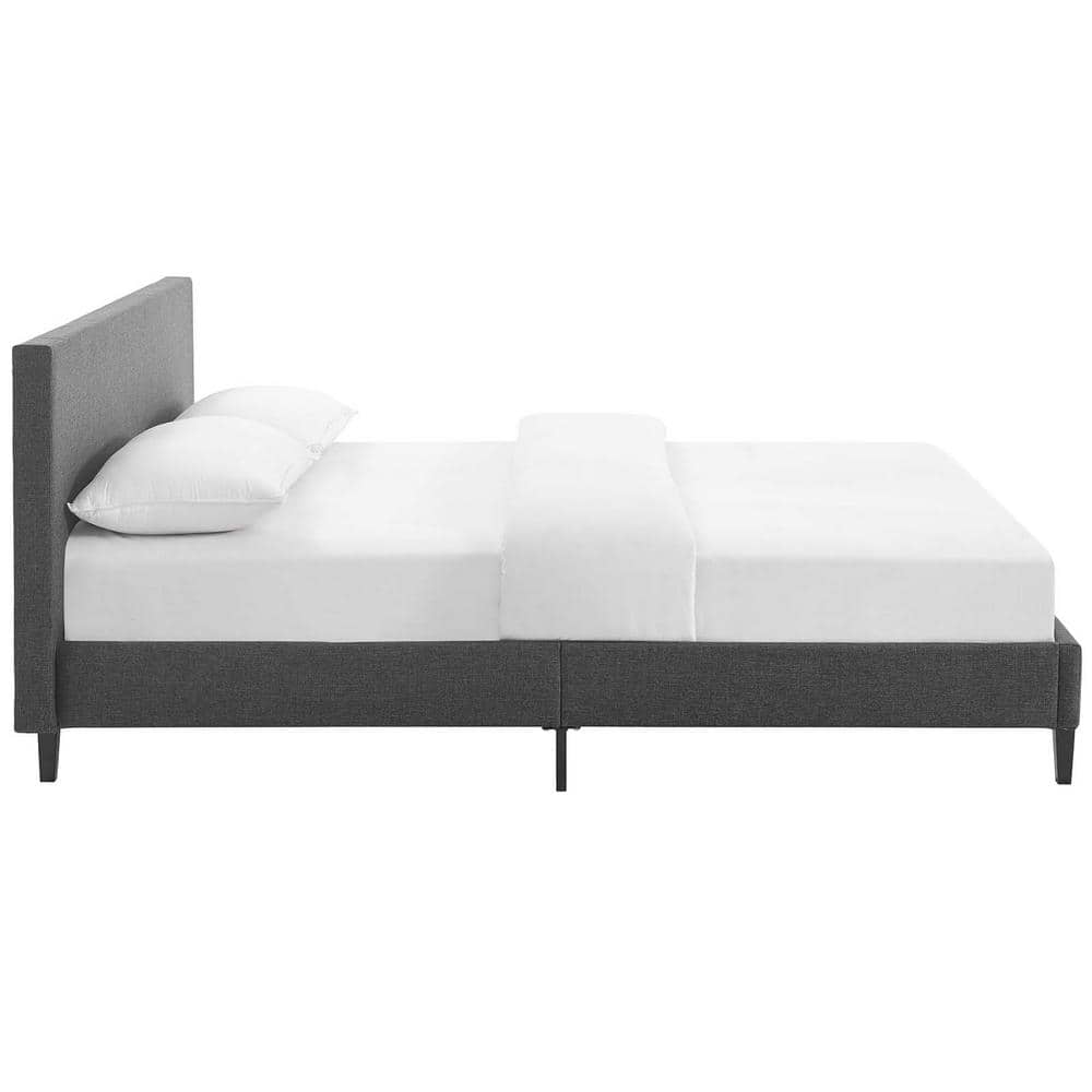 Gray Full Upholstered Platform Bed with Wood Slats
