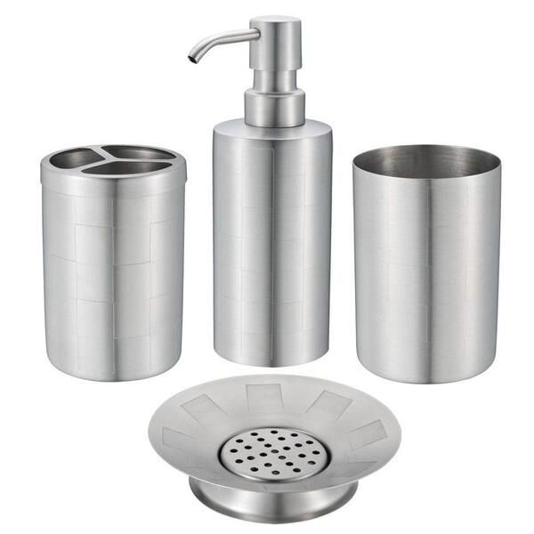 Hopeful 4-Piece Bath Accessory Set in Etched Matte Stainless Steel