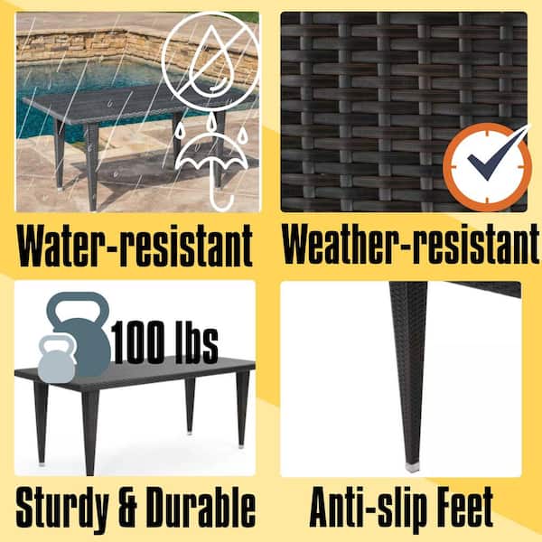 74 in. Gray Rectangular Iron Outdoor Dining Table Patio Wicker Table