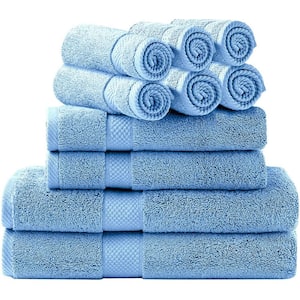 10 Piece Blue Cotton Bath Towel Set (2 Bath Towels, 2 Hand Towels and 6 Washcloths)