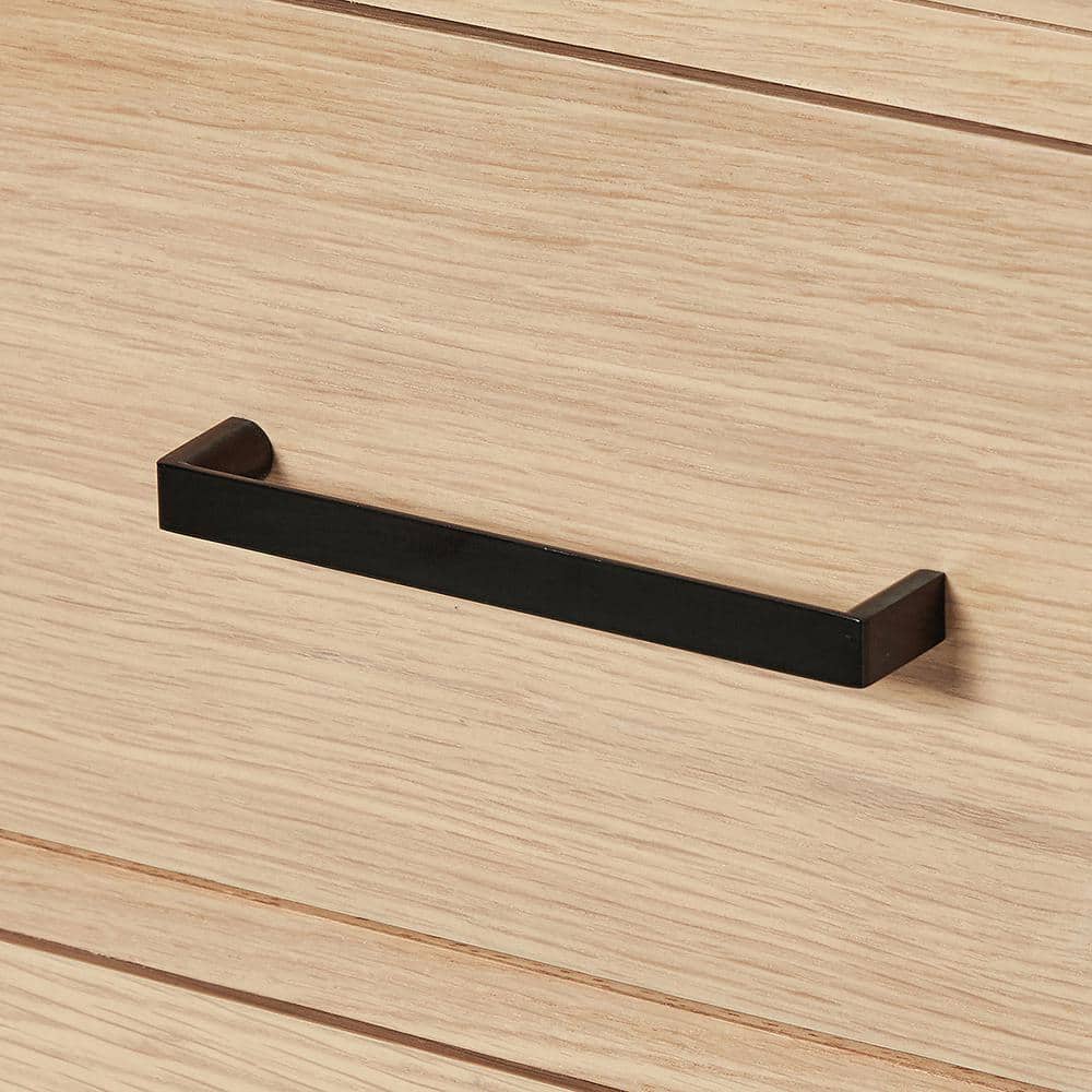 66'' Medium Oak Double Freestanding Bathroom Vanity with Black Hardware