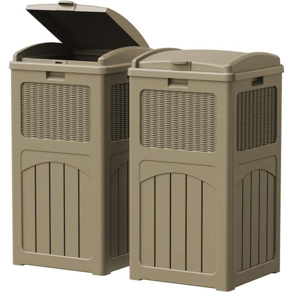 Patiowell 36 gal. Resin Outdoor Trash Can, Plastic Deck Box in Brown ...