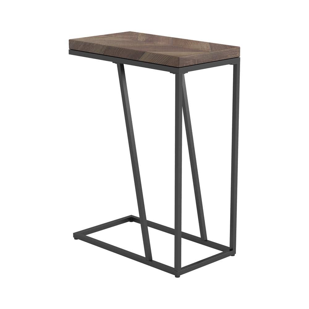 Rustic Tobacco Herringbone Wood Metal Accent Table