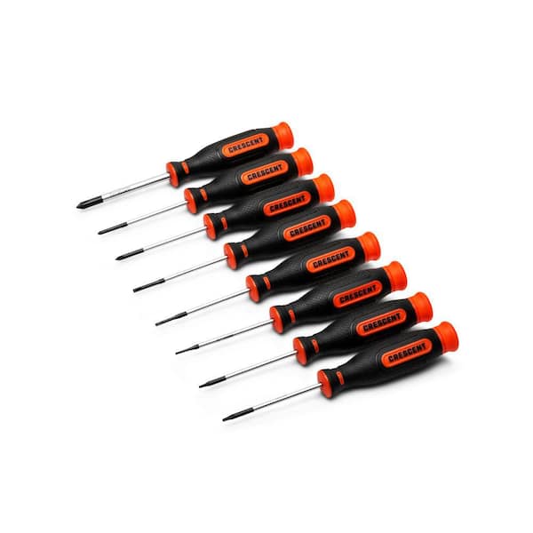 Crescent Phillips, Slotted, and Torx Precision Screwdriver Set with Dual Material Handles and Case (8-Piece)