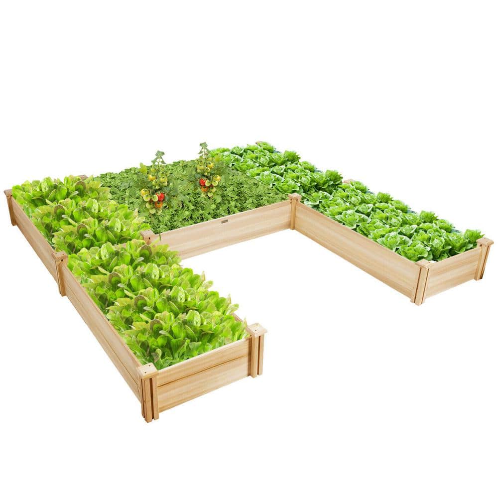Natural Fir Wood U-Shaped Raised Garden Bed Planter Box