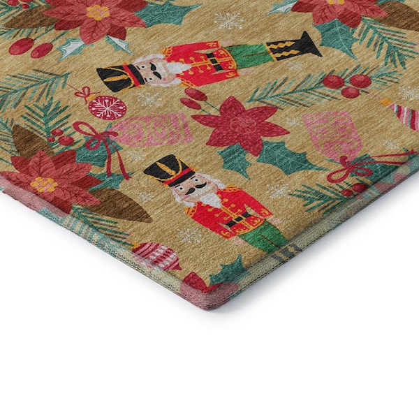 Mayfield Premium Machine Washable Abstract AMF1822 Gold 3 ft. x 5 ft. Area Rug