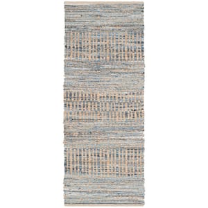 Cape Cod Natural/Blue 2 ft. x 10 ft. Distressed Striped Runner Rug