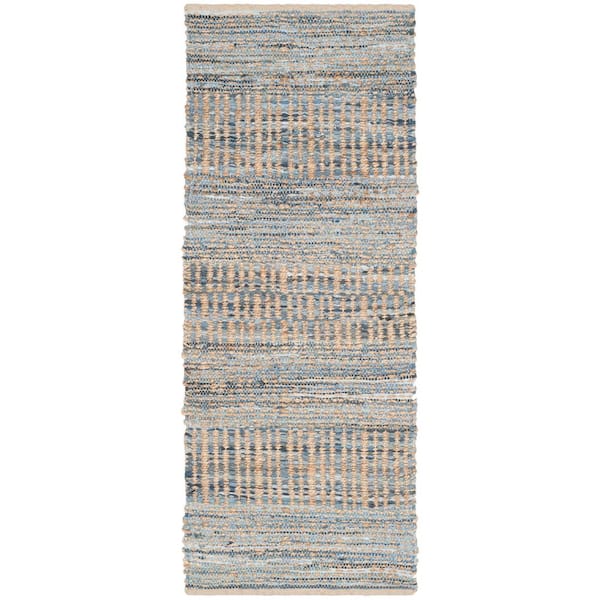 SAFAVIEH Cape Cod Natural/Blue 2 ft. x 10 ft. Distressed Striped Runner Rug