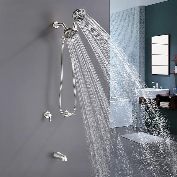 Ami Double Handle 6-Spray Tub and Shower Faucet 1.8 GPM Dual Shower Head with Spout in. Brushed Nickel (Valve Included)