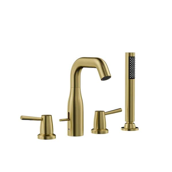 Aosspy Modern 2-Handle Deck-Mount Roman Tub Faucet with Handshower in Brushed Gold