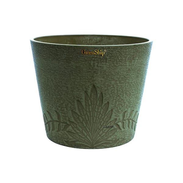GreenShip Palm and Vine 15 in. W x 12.2 in. H Olive Indoor/Outdoor Resin Decorative Planter 1-Pack