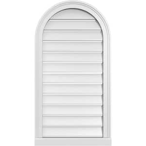20 in. x 38 in. Round Top Surface Mount PVC Gable Vent: Functional with Brickmould Sill Frame