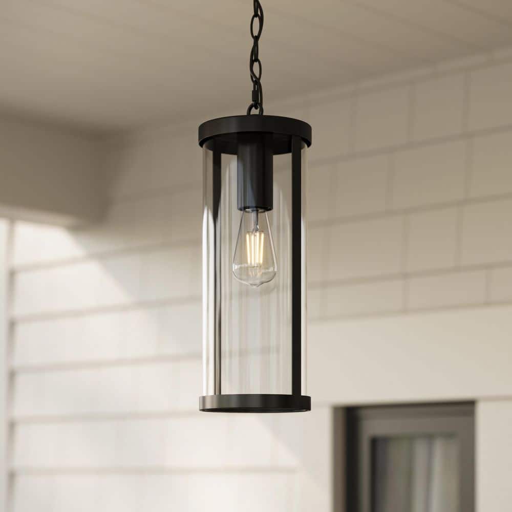 Kagen 18 In. Matte Black 1-Light Hardwired Outdoor Pendant Light with Clear Glass Panels price history on PriceWatchPro
