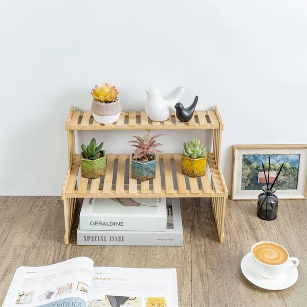 FAWEY TRED INC Natural Bamboo Wood Plant Stand 2 Tier Desktop
