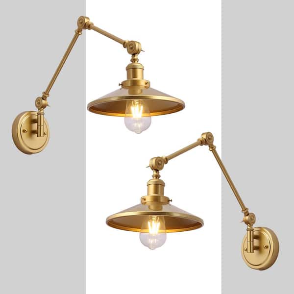 Modern 8.6 in. 2 Lights Plug in Wall Sconces with Gold Swing Arm Shade, Farmhouse Extend Reading Wall Lamp with Switch