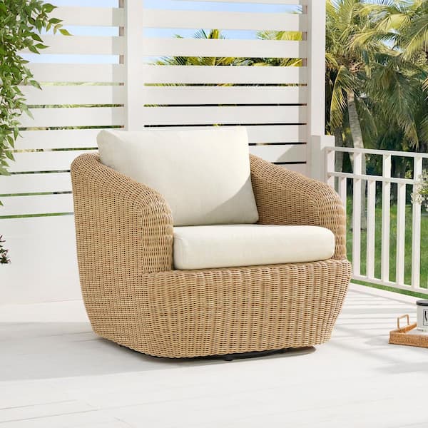 Elspeth White Olefin Wicker Swivel Outdoor Lounge Chair with Removable 5.1 in. Thick Cushion for Patio