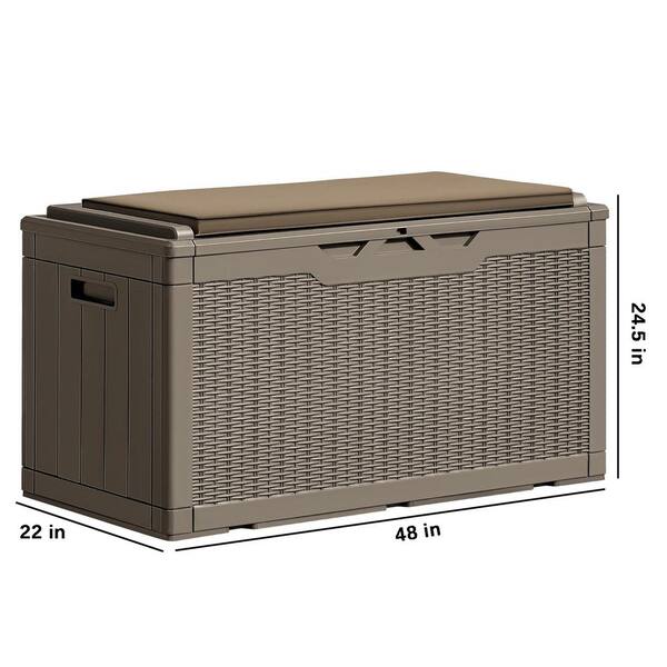 Unbranded - 100 Gal. Light Coffee Resin Deck Box with Cushions for Garden Tools, Patio Furniture Pillows, and Pool Supplies