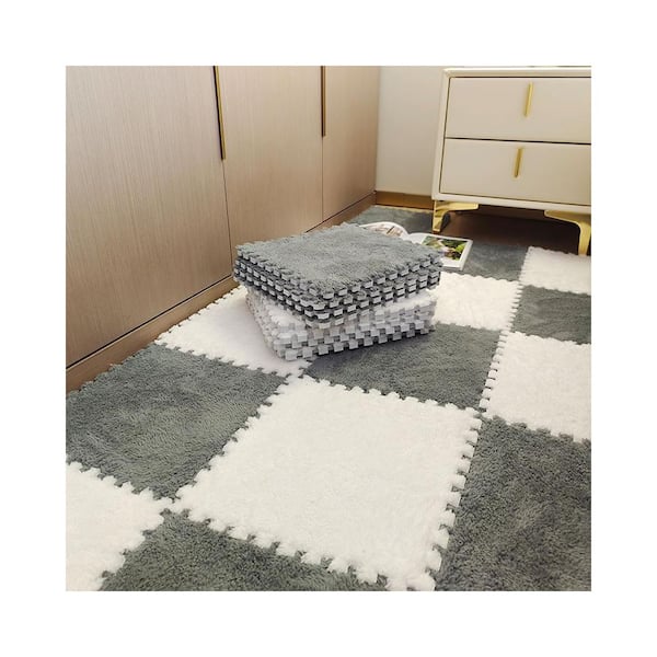 Foam Mat Floor Tiles Set - Interlocking Foam Padding with Linen Fabric  Carpet Top for Exercise, Yoga, Playroom, Garage, Basement