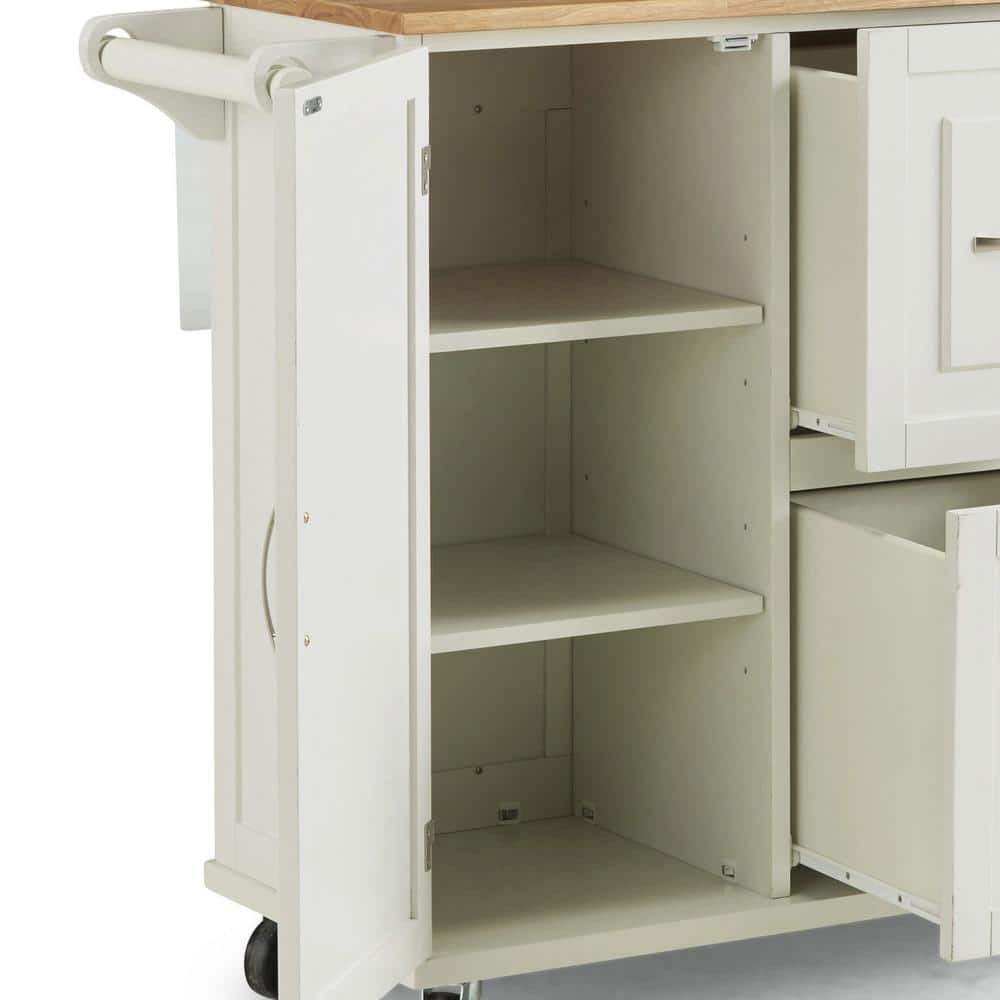 White Wood Drop Leaf Kitchen Cart with Storage and Spice Rack