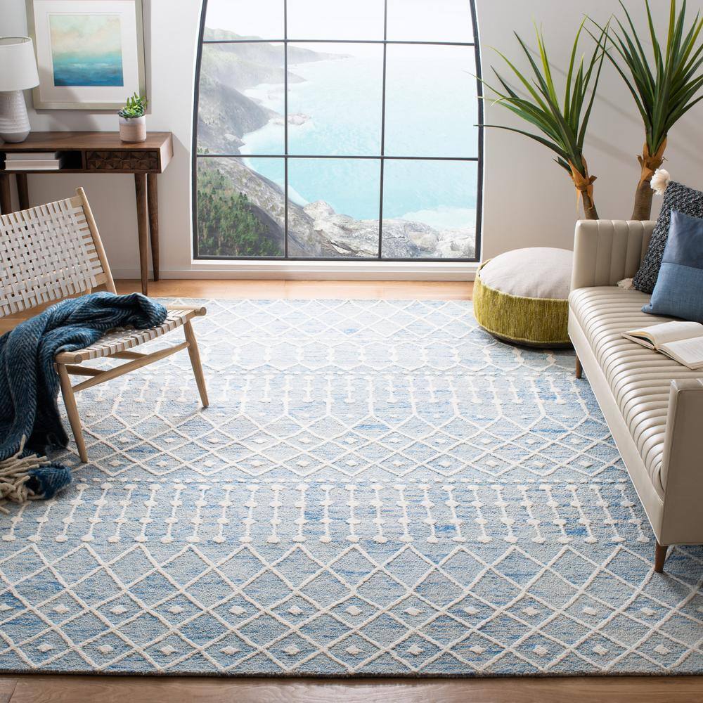 Blossom Blue and Ivory 8' x 10' Wool Handmade Tufted Area Rug