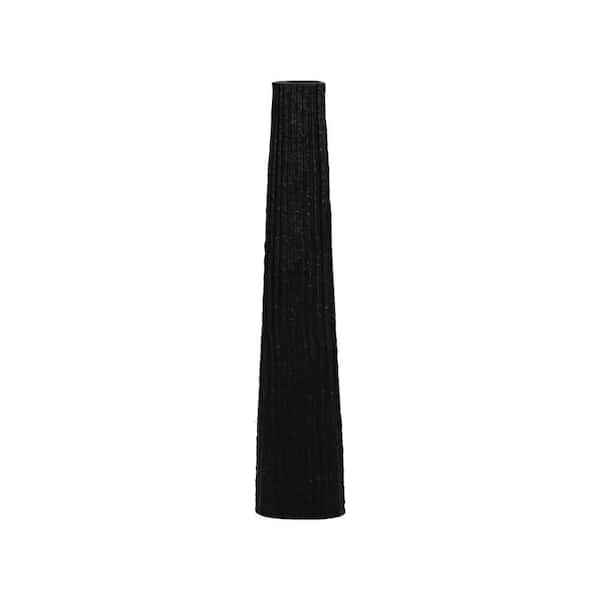 35 in. Black Metal Cylinder Ribbed Textured Decorative Floor Vase with Sleek Modern Design