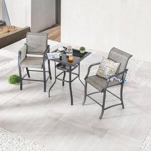 Grey 3-Piece Metal Outdoor Bistro Set