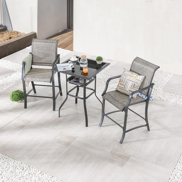 TOP HOME SPACE Grey 3-Piece Metal Outdoor Bistro Set