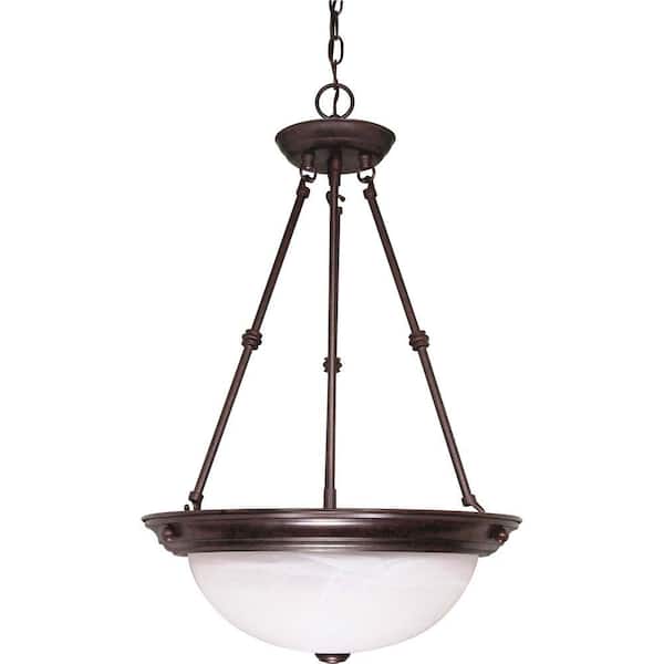 SATCO:Satco 3-Light Old Bronze Pendant with Alabaster Glass