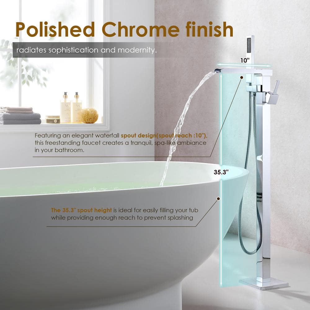 Polished Chrome Freestanding Tub Faucet with Hand Shower