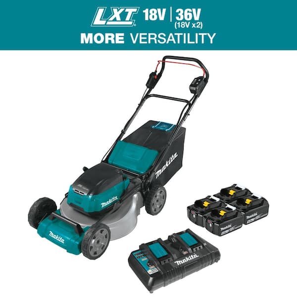 Makita 21 in. 18V X2 (36V) LXT Lithium-Ion Cordless Walk Behind Push Lawn Mower Kit with 4 Batteries (5.0 Ah)