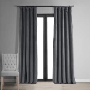 Distance Blue Grey Velvet Rod Pocket Blackout Curtain - 50 in. W x 120 in. L (1 Panel)