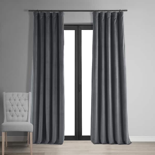 Exclusive Fabrics & Furnishings Distance Blue Grey Velvet Rod Pocket Blackout Curtain - 50 in. W x 120 in. L (1 Panel)