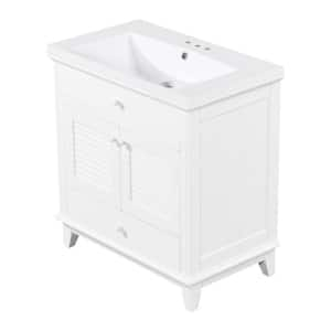 BY13 30 in. W x 18 in. D x 31 in. H Single Sink Freestanding Bath Vanity in White with White Solid Surfer Top