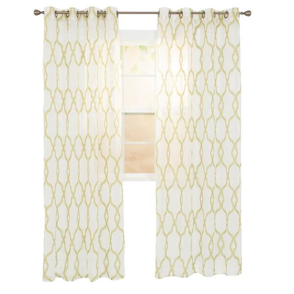 Lavish Home Beige Trellis Embroidered Grommet Sheer Curtain - 54 in. W x 84 in. L (Set of 2)