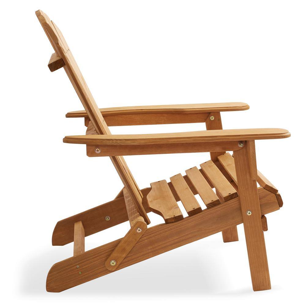 Natural Cedar Wood Folding Adirondack Chairs with Armrests, Set of 2