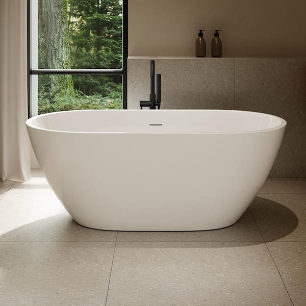 Ayago 59 in. x 28 in. Freestanding Soaking Bathtub Kit in Glossy White with an Extra Matt Black Pop-Up Drain Cap