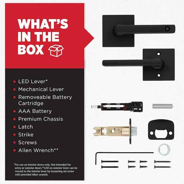 Kwikset Halifax Square Matte Black Hall/Closet LED Door Handle