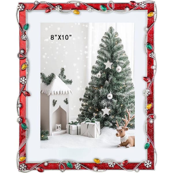 1-Pack 8 x 10-Metal Christmas Picture Frame-Red (HD Glass