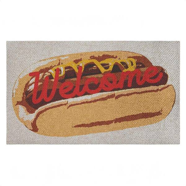 Welcome Hotdog Pop Style Brown 18 in. x 30 in. Polyester Non-Slip Outdoor Door Mat