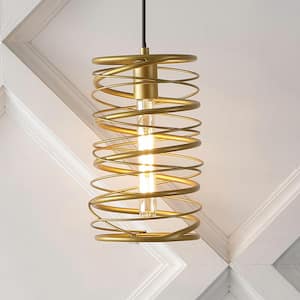 Helisa 7.25 in. 40-Watt 1-Light Gold Modern Contemporary Iron Spiral LED Pendant Light, Gold Painting