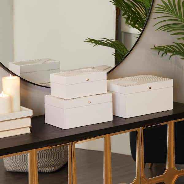 Litton Lane Rectangle Wood Intricate Carved Box with Hinged Lid (Set of 3)