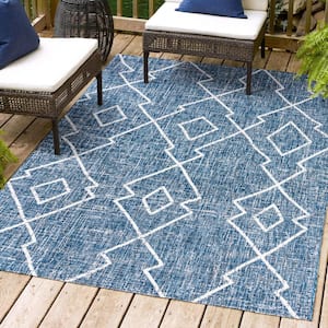 Carwa Blue/Ivory 5 ft. x 8 ft. Tribal Diamond Trellis Indoor/Outdoor Area Rug