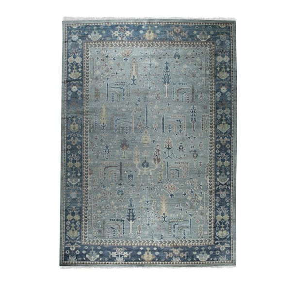 EORC Blue 6 ft. x 9 ft. Hand-Knotted Wool Classic Oushak Area Rug