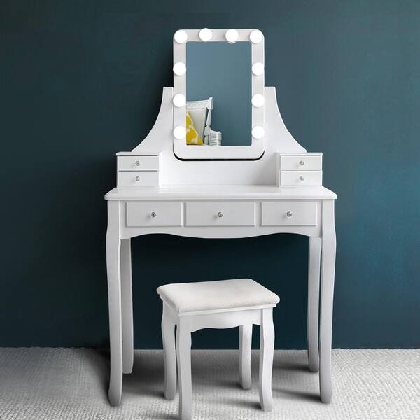 Veikous Square Mirror Vanity Set With, White Vanity Set With Mirror
